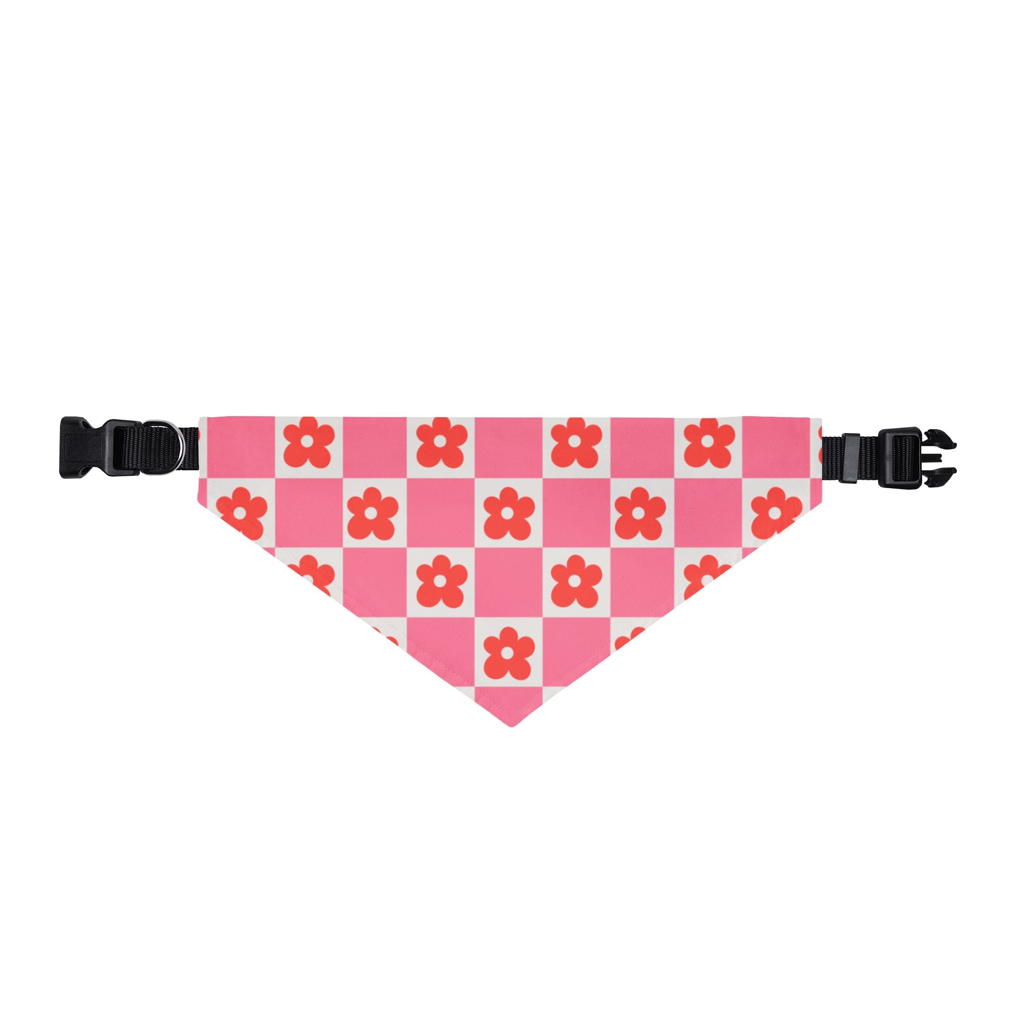 Pink Checker Flower Clip-On Pet Bandana — Cute Floral Dog & Cat Accessory