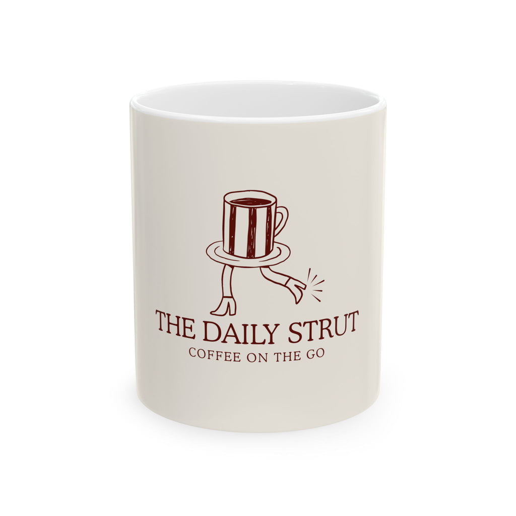 Ceramic Mug — "The Daily Strut: Coffee On The Go" Travel Coffee Cup