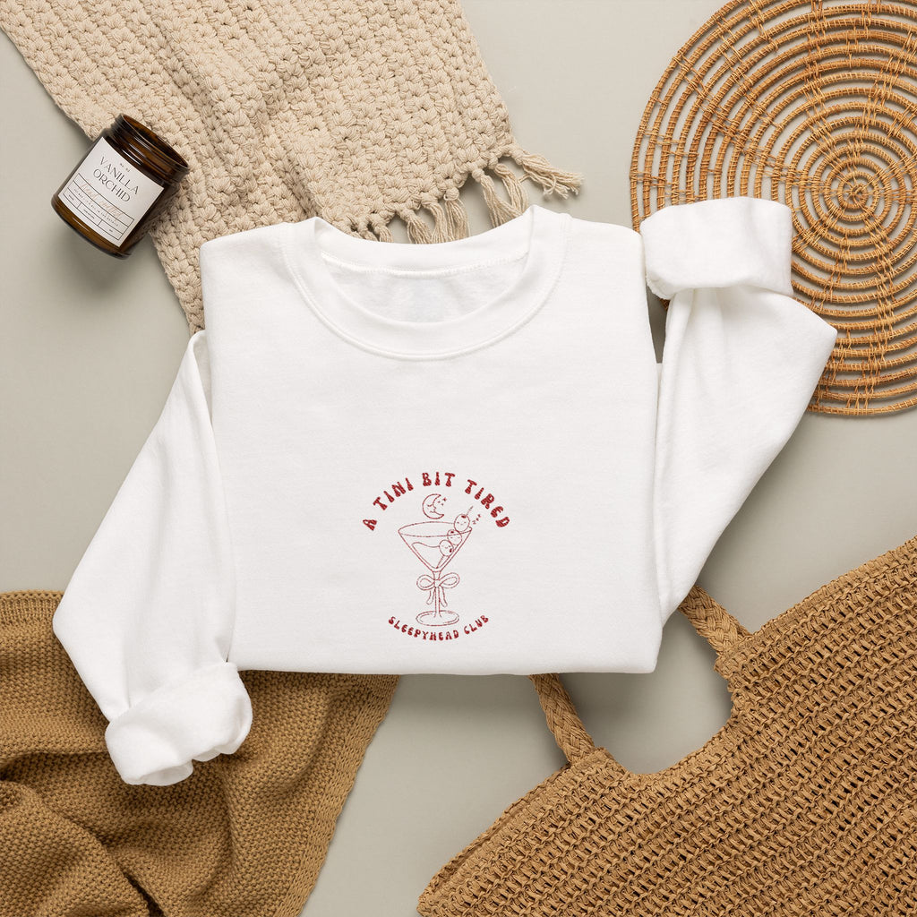 "A Tini Bit Tired" Embroidered Sleepyhead Club Crewneck Sweatshirt