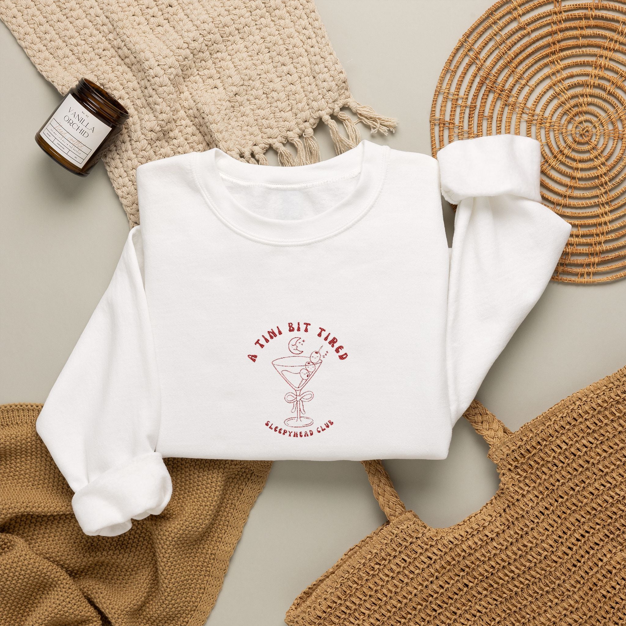 "A Tini Bit Tired" Embroidered Sleepyhead Club Crewneck Sweatshirt
