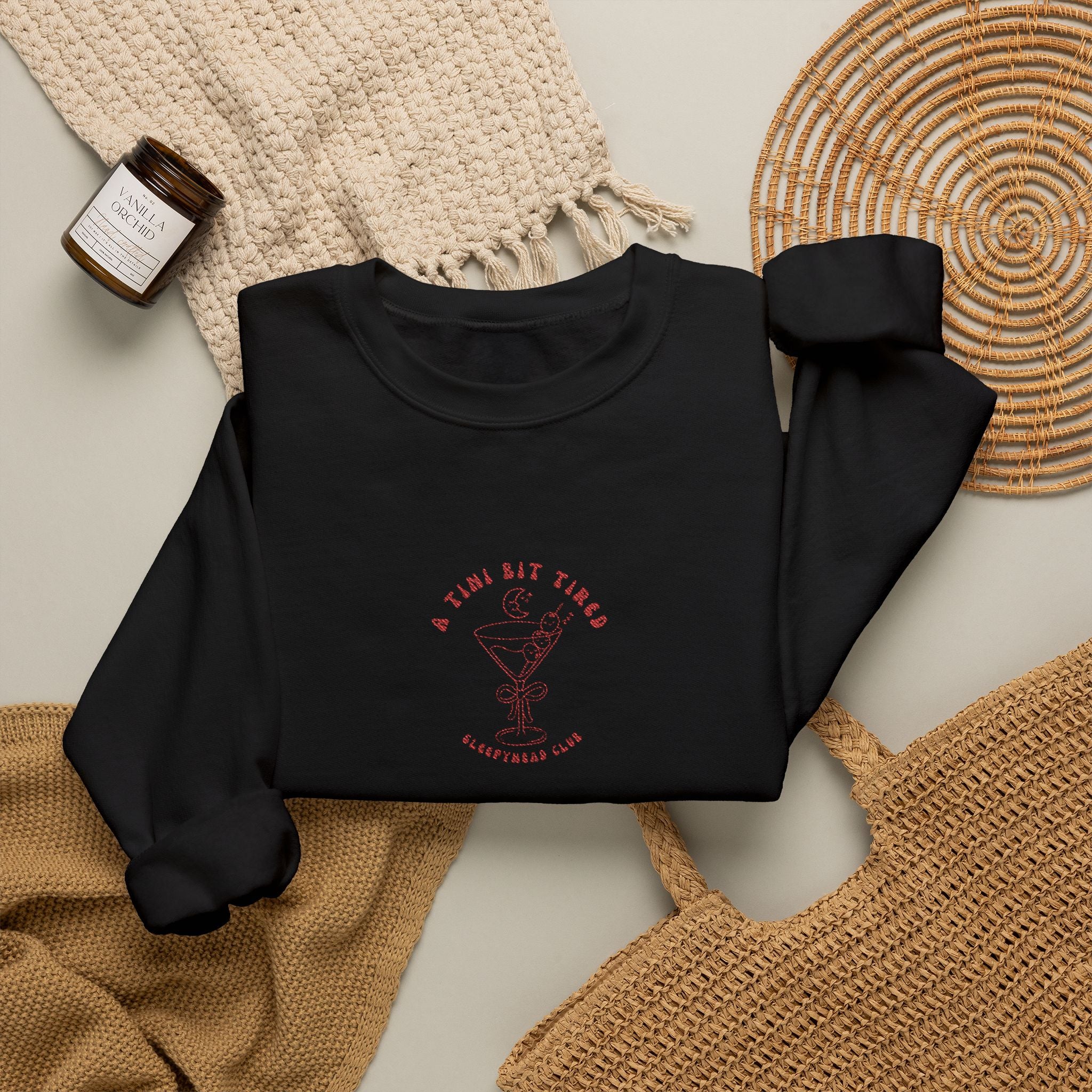 "A Tini Bit Tired" Embroidered Sleepyhead Club Crewneck Sweatshirt