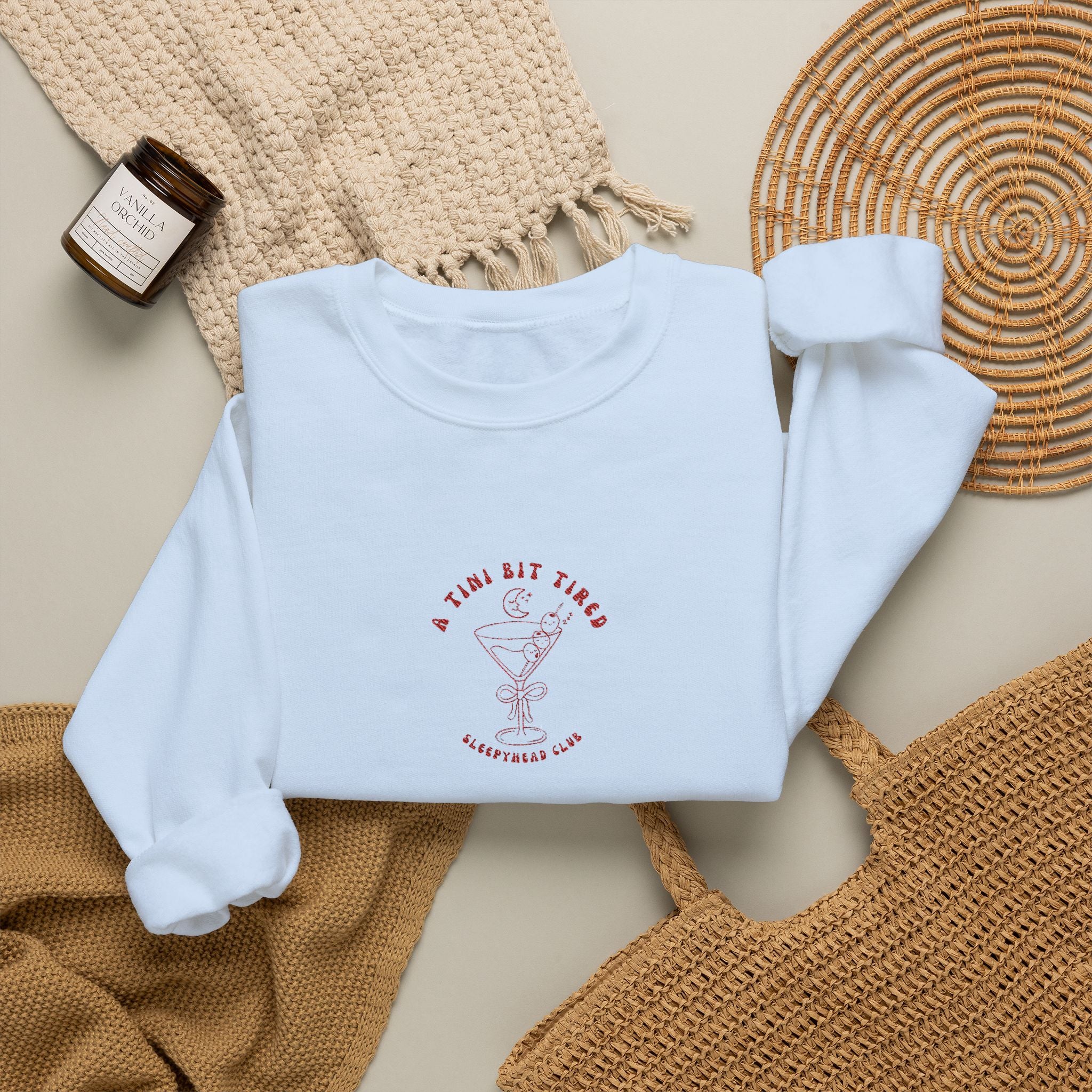 "A Tini Bit Tired" Embroidered Sleepyhead Club Crewneck Sweatshirt