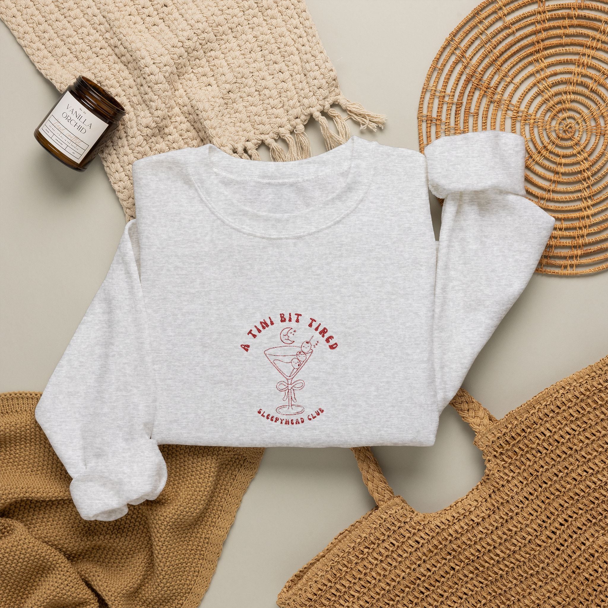 "A Tini Bit Tired" Embroidered Sleepyhead Club Crewneck Sweatshirt