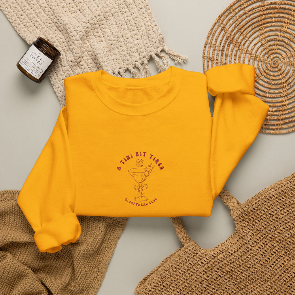 "A Tini Bit Tired" Embroidered Sleepyhead Club Crewneck Sweatshirt