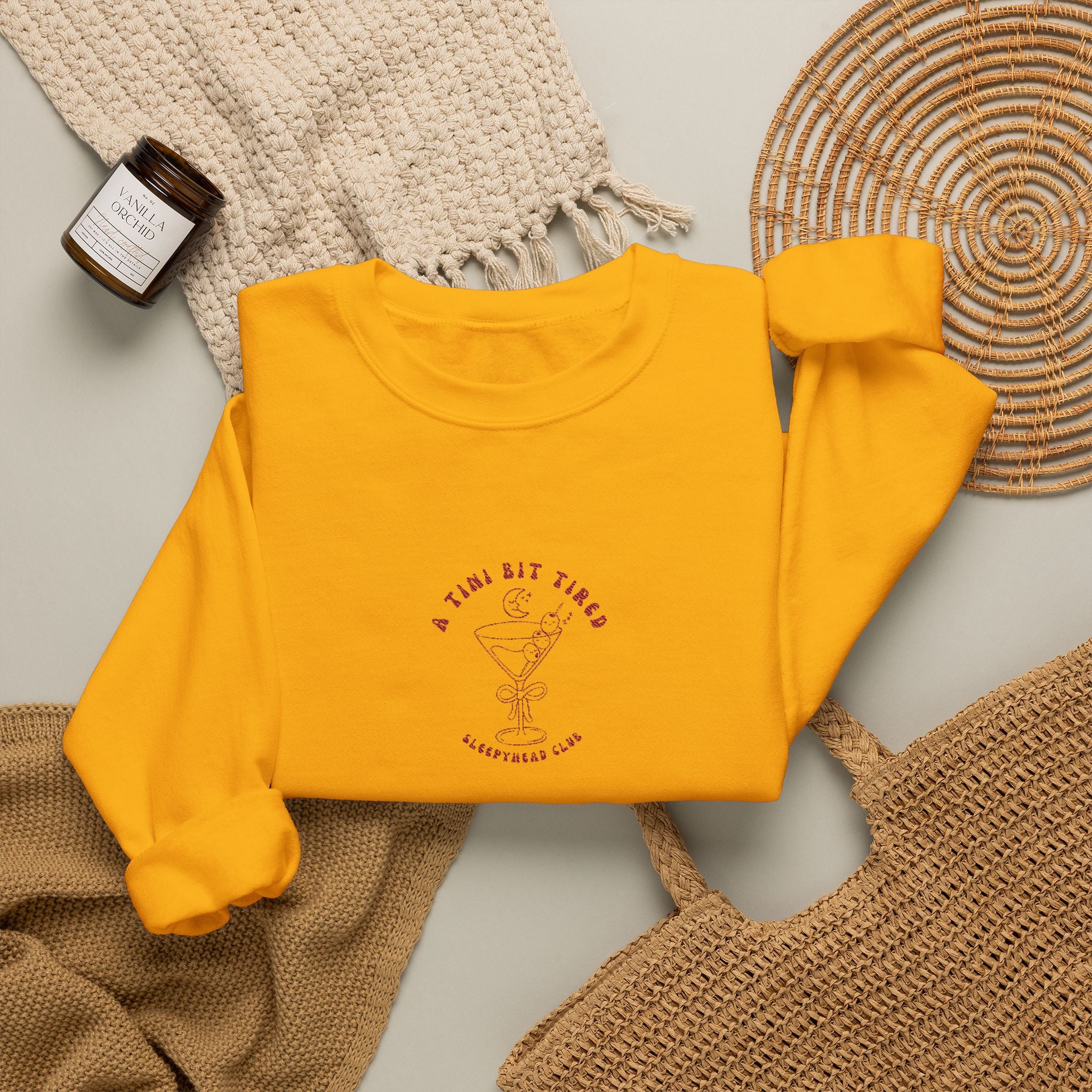 "A Tini Bit Tired" Embroidered Sleepyhead Club Crewneck Sweatshirt
