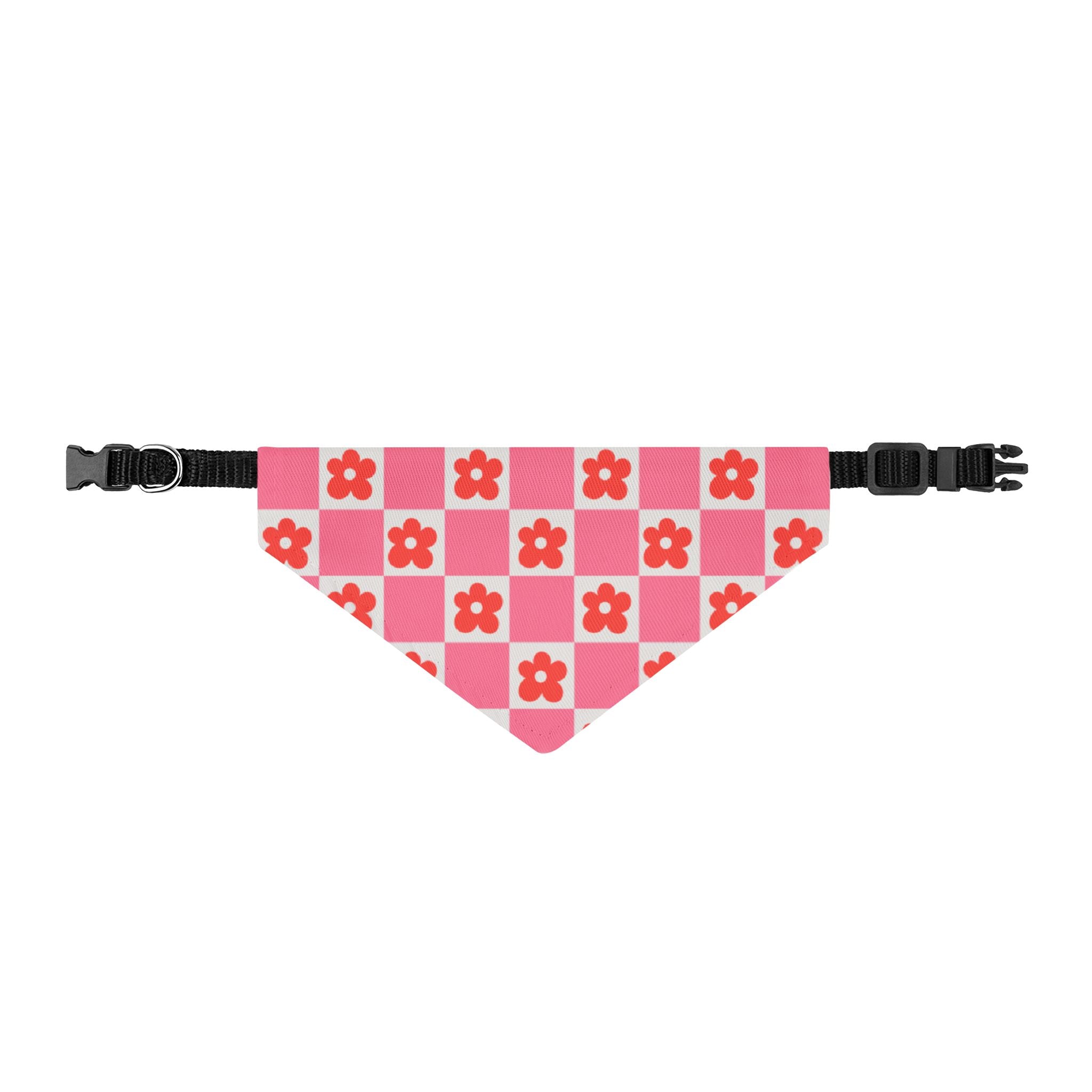 Pink Checker Flower Clip-On Pet Bandana — Cute Floral Dog & Cat Accessory