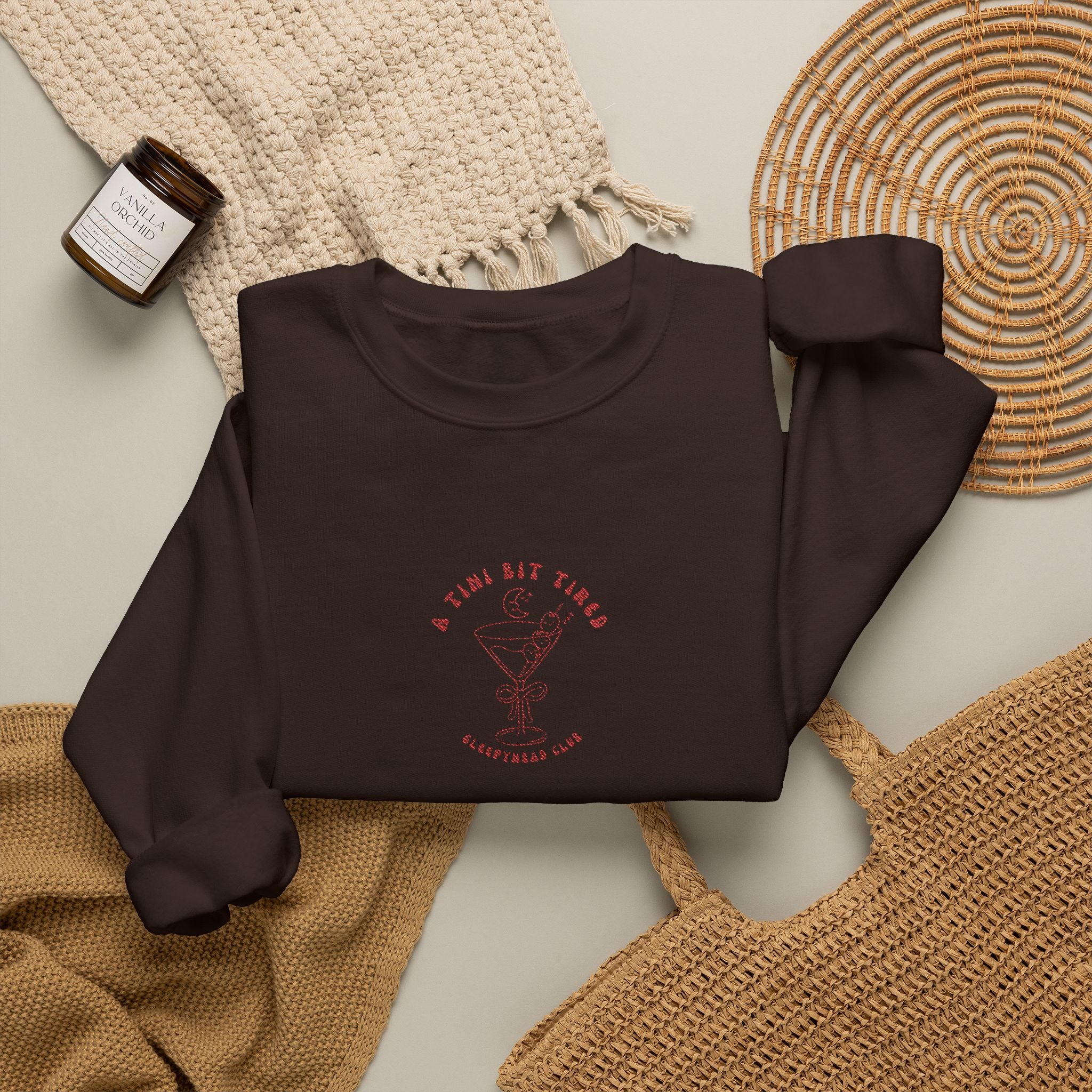 "A Tini Bit Tired" Embroidered Sleepyhead Club Crewneck Sweatshirt