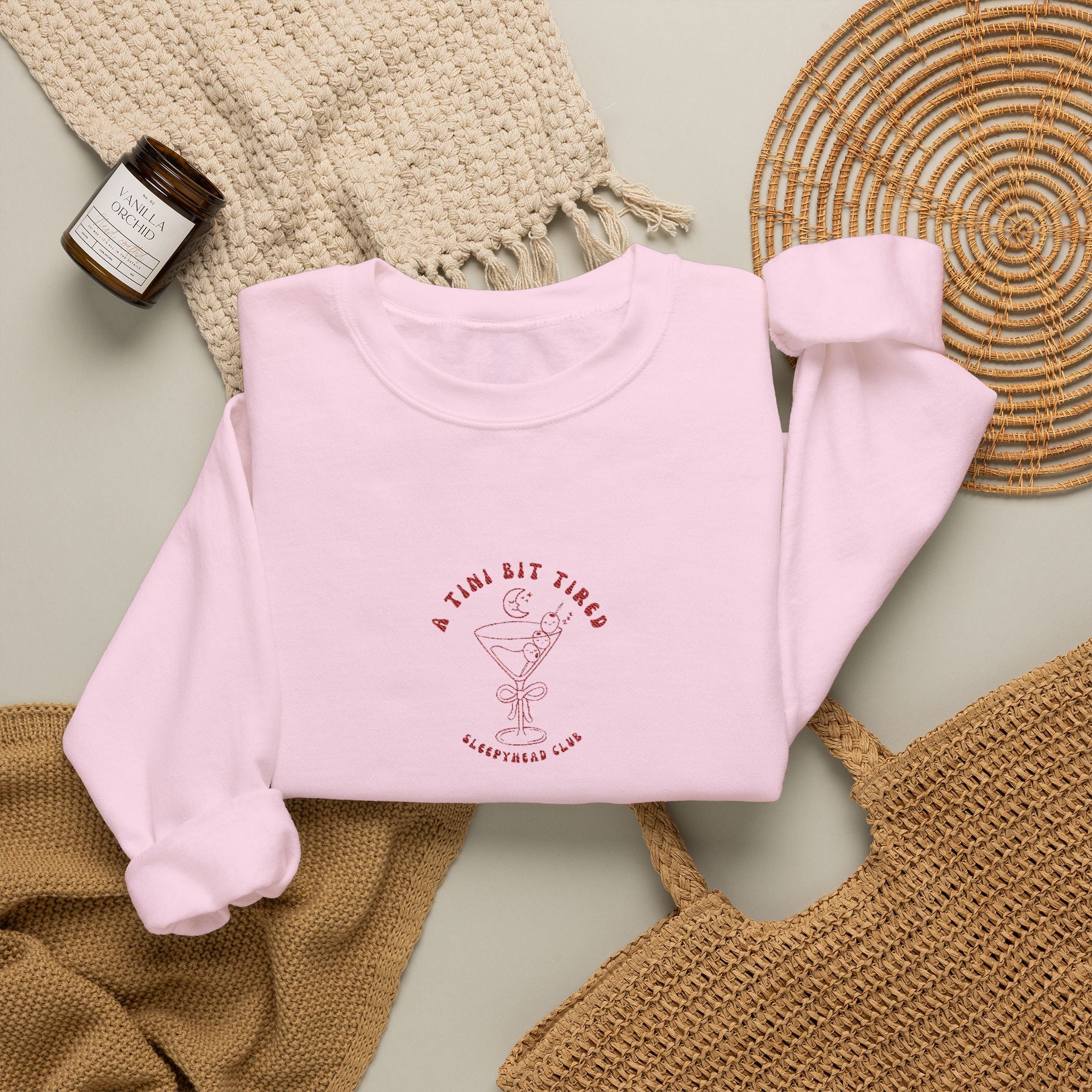 "A Tini Bit Tired" Embroidered Sleepyhead Club Crewneck Sweatshirt