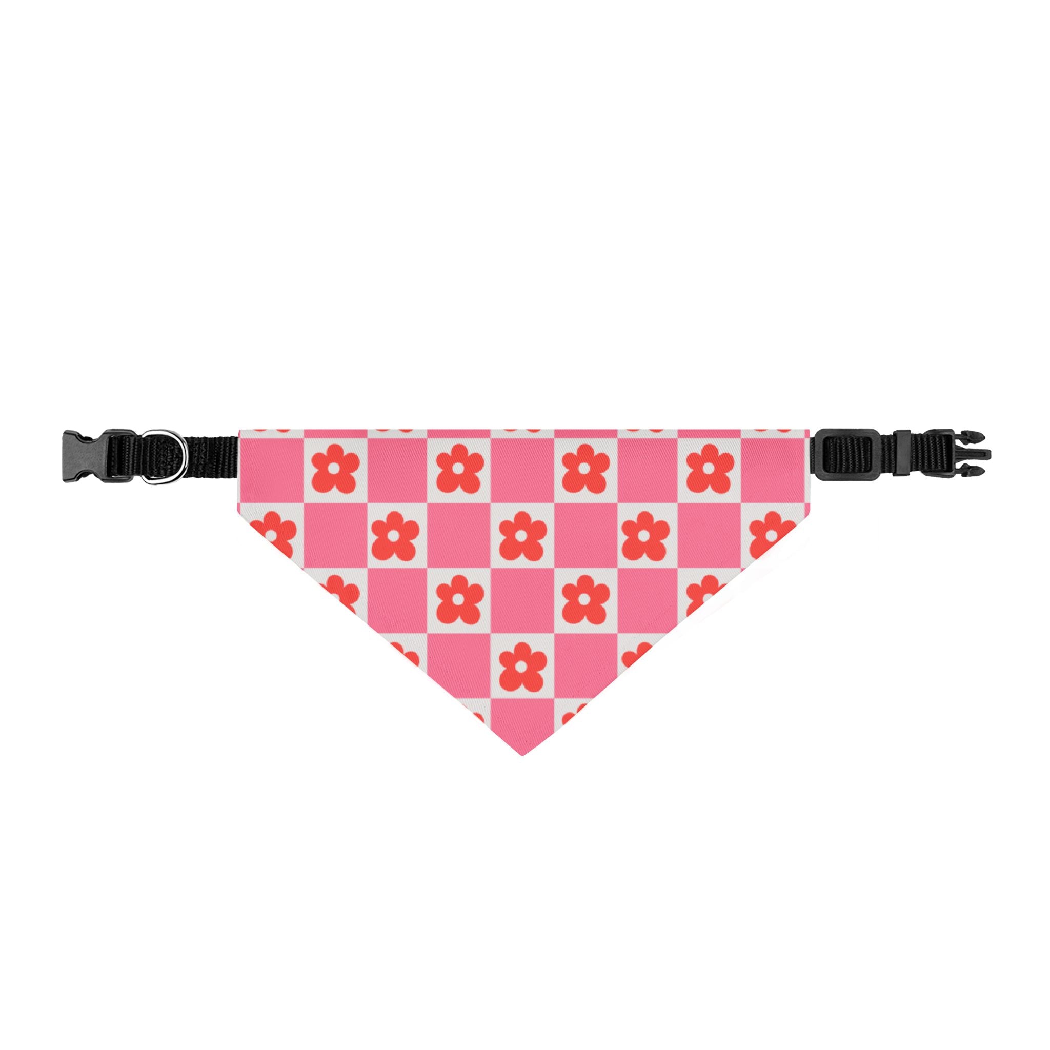 Pink Checker Flower Clip-On Pet Bandana — Cute Floral Dog & Cat Accessory
