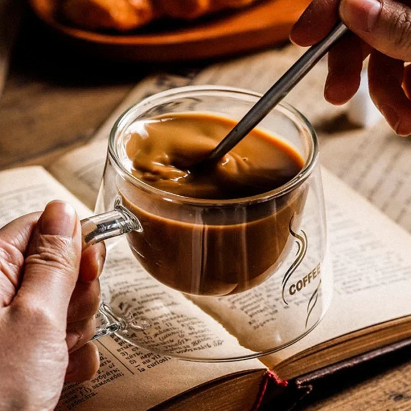 200ml Double Wall Glass Coffee Mug with Handle - Heat-resistant Espresso Cup