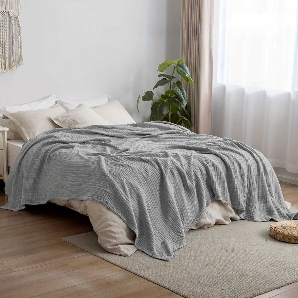6-Layer Cotton Muslin Throw Blanket – Lightweight & Breathable