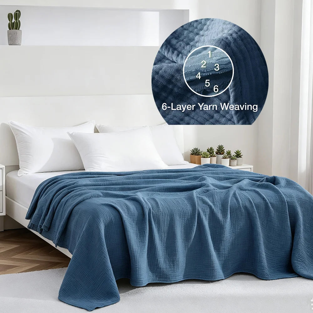 6-Layer Cotton Muslin Throw Blanket – Lightweight & Breathable