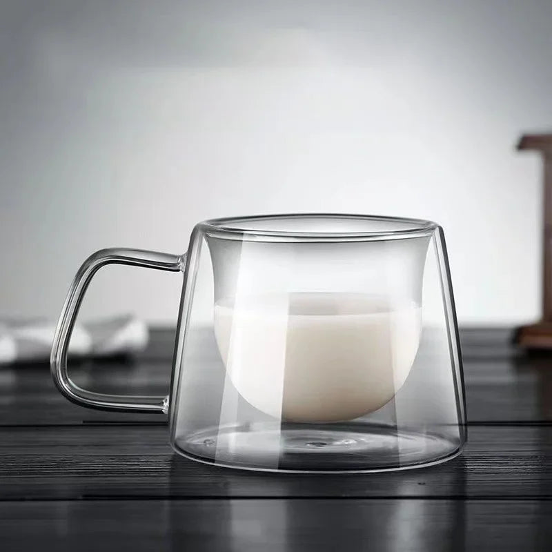 200ml Double Wall Glass Coffee Mug with Handle - Heat-resistant Espresso Cup
