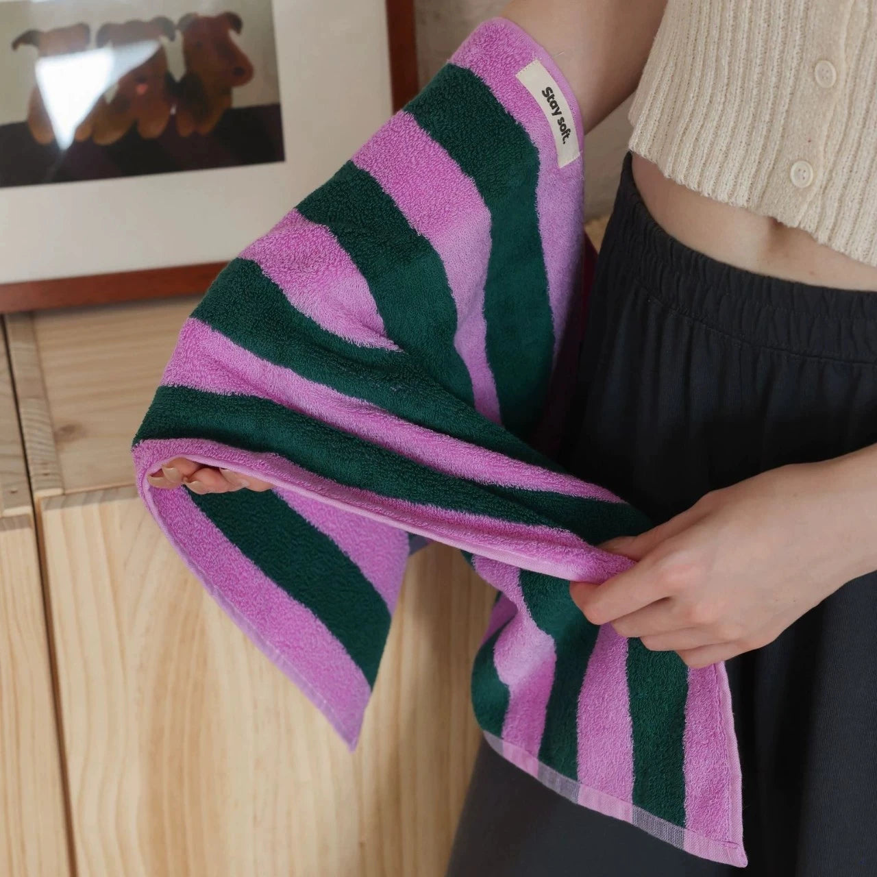 Retro Striped Plush Cotton Bath Towel – Soft & Absorbent