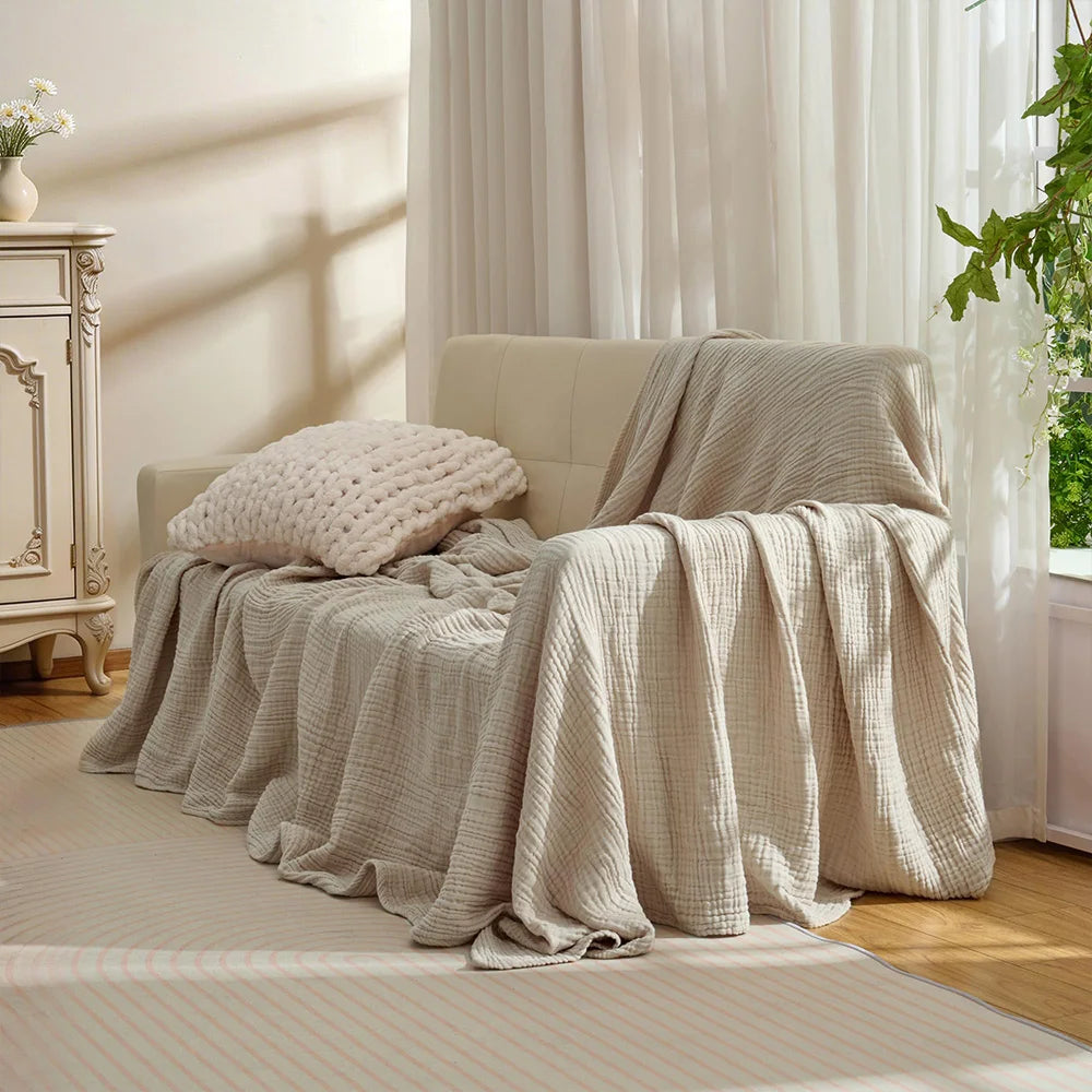 6-Layer Cotton Muslin Throw Blanket – Lightweight & Breathable