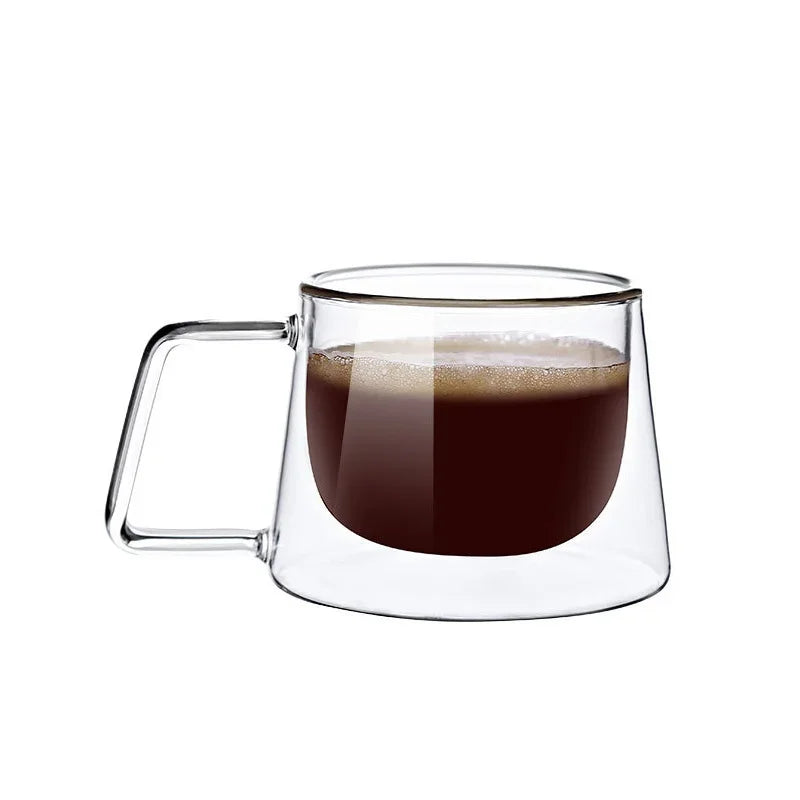 200ml Double Wall Glass Coffee Mug with Handle - Heat-resistant Espresso Cup